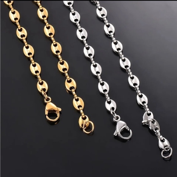 18K White Gold Plated 24” Coffee Bean Pig Nose Chain Necklace - Picture 2 of 4